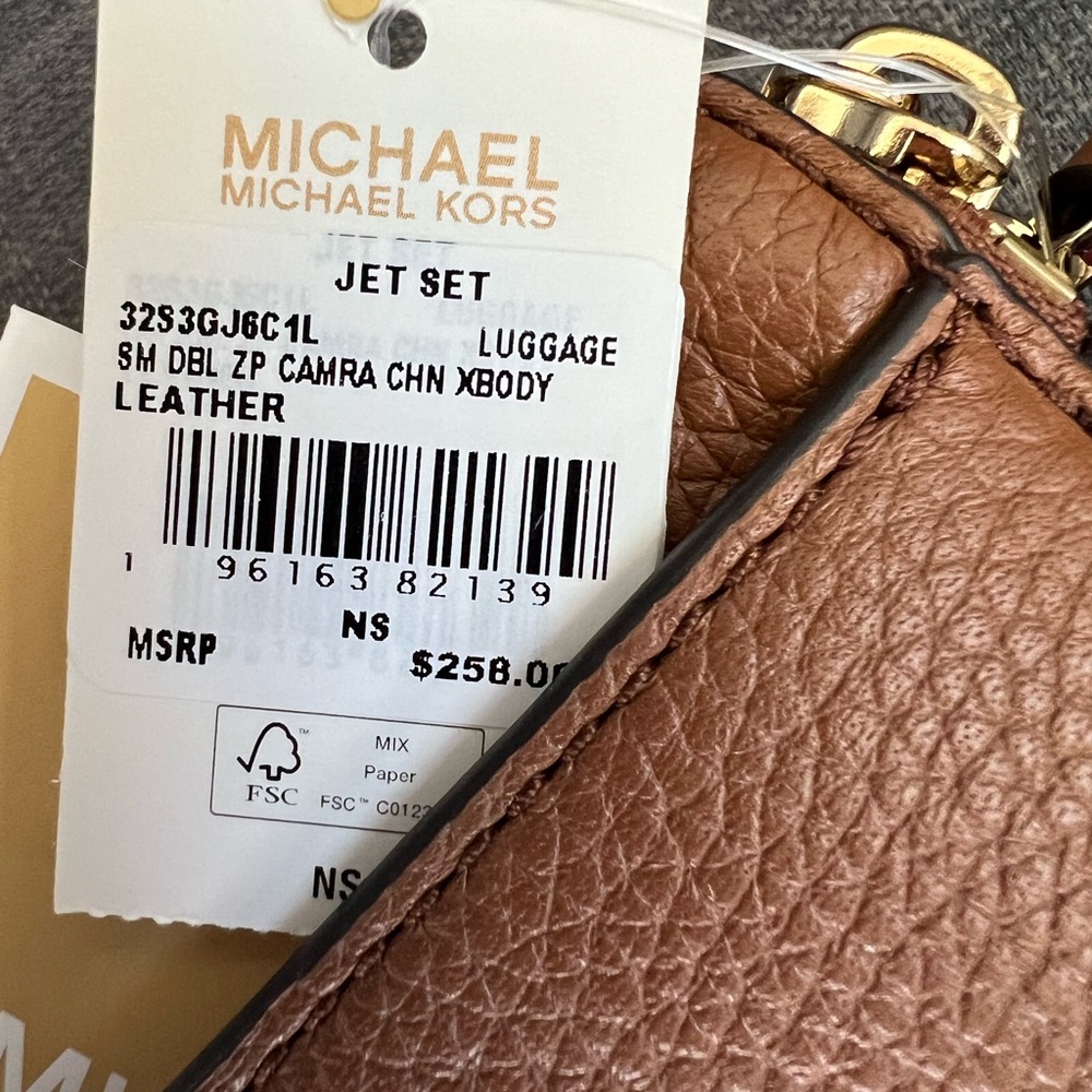 NWT MICHAEL KORS JET SET DOUBLE ZIP CAMERA CHAIN CROSSBODY BAG LEATHER - Picture 12 of 15